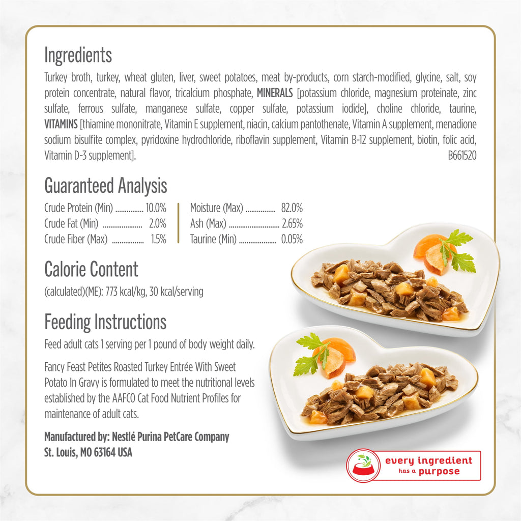 Purina Fancy Feast Petites With Roasted Turkey Entrée with Sweet Potato in Gravy Gourmet Wet Cat Food Pate