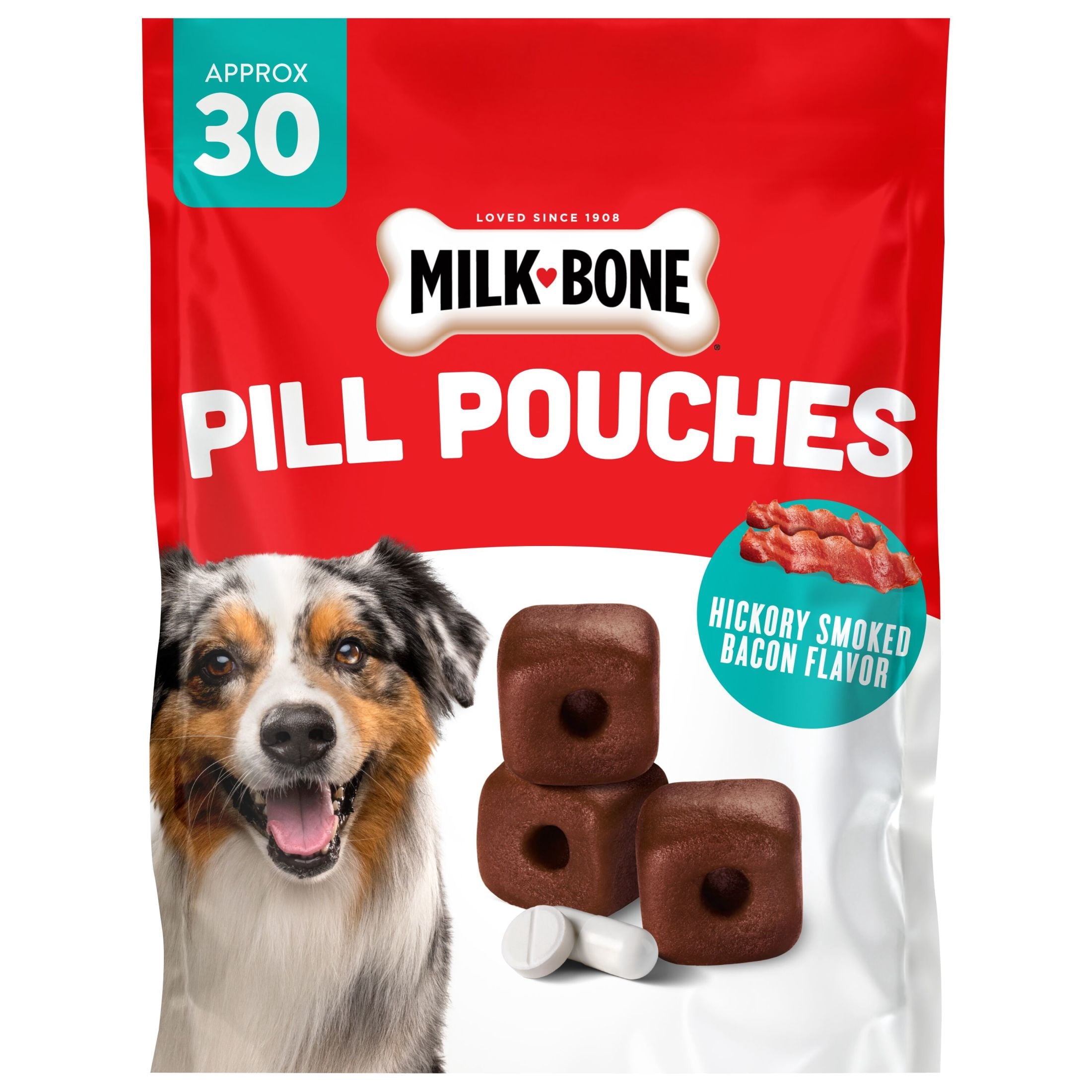 Milk Bone Pill Pouches Dog Treats - Hickory Smoked Bacon Flavor, 30 Count Bag - 2-Pack