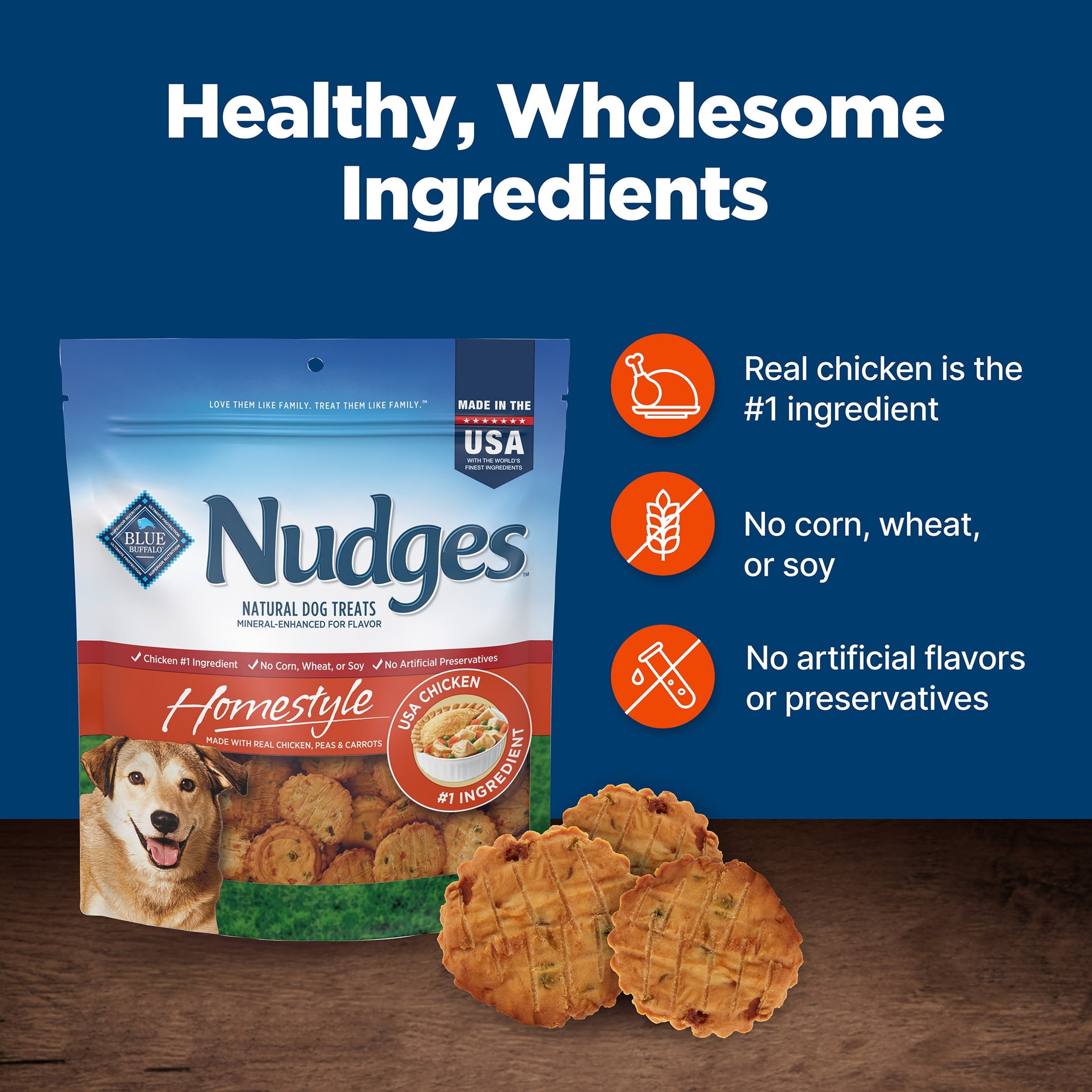 Blue Buffalo Nudges Homestyle Natural Dog Treats Made with Real Chicken - 16-oz. Bag