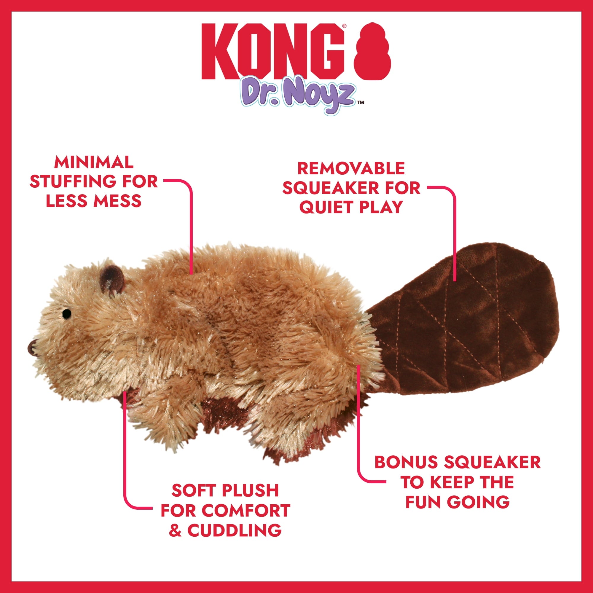 KONG® Dr.Noyz Dog Toy with Squeaker - Beaver, Small for Dogs Up to 20 lbs