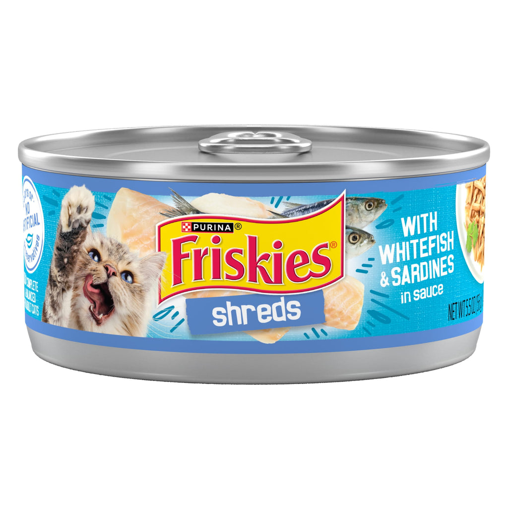 Purina Friskies Shreds - Whitefish and Sardines in Sauce, Wet Cat Food, 5.5 oz Can - 6-Pack