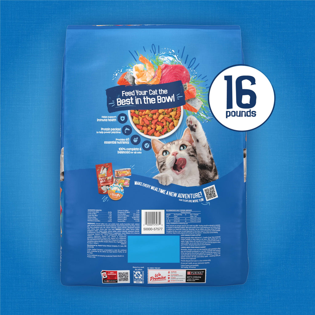 Purina Friskies Dry Cat Food Seafood Sensations with Salmon - Tuna, and Shrimp Flavors, 16 lb Bag