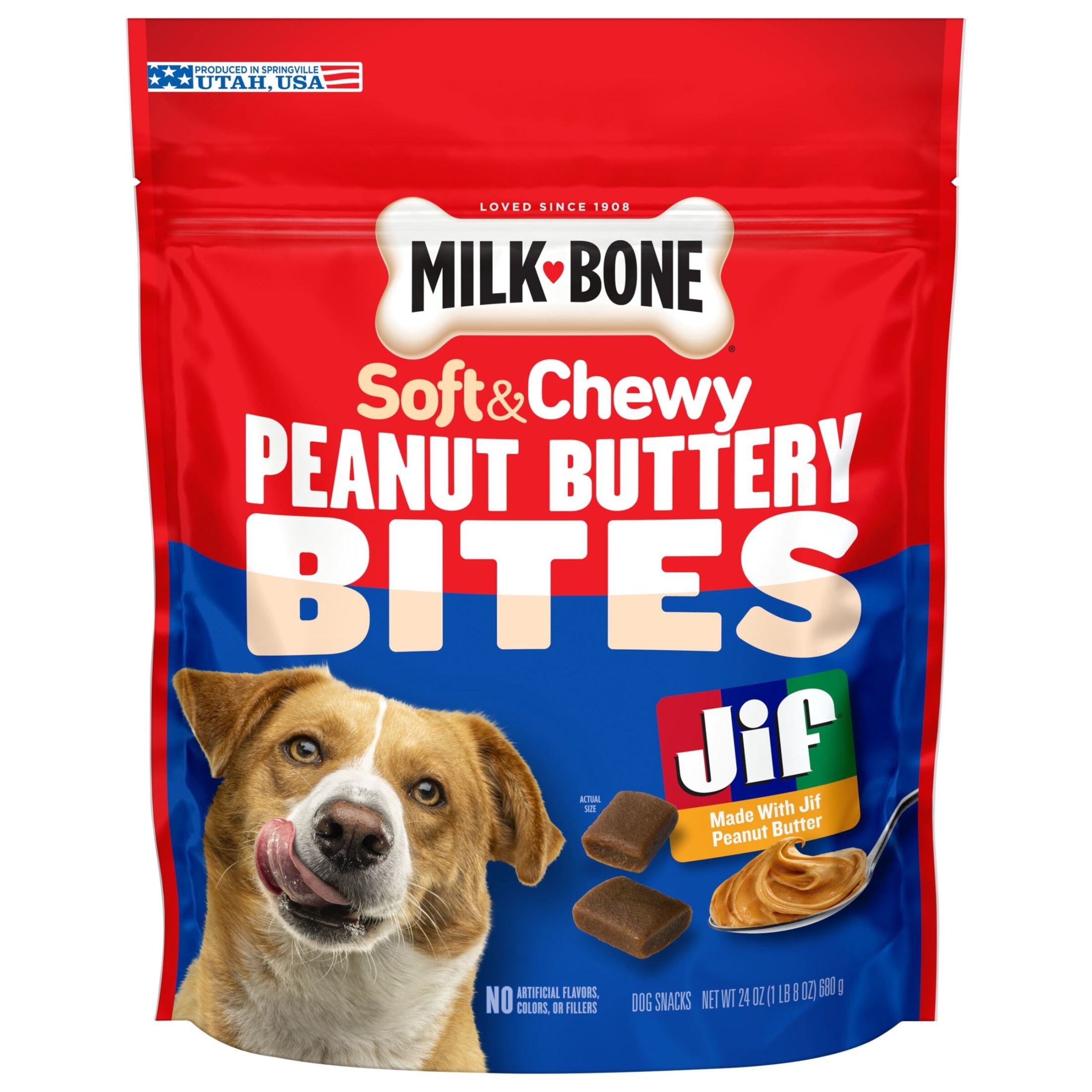 Milk Bone Peanut Buttery Bites - Soft Dog Treats With Jif Peanut Butter, 24 oz Bag