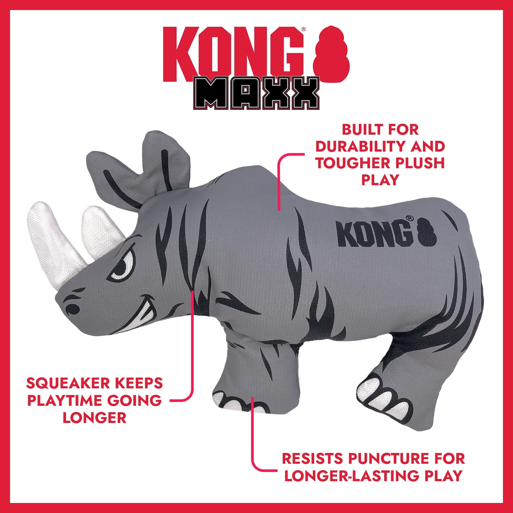 KONG® Maxx Rhino Squeaker Dog Toy - 5x more Puncture Resistant, Large