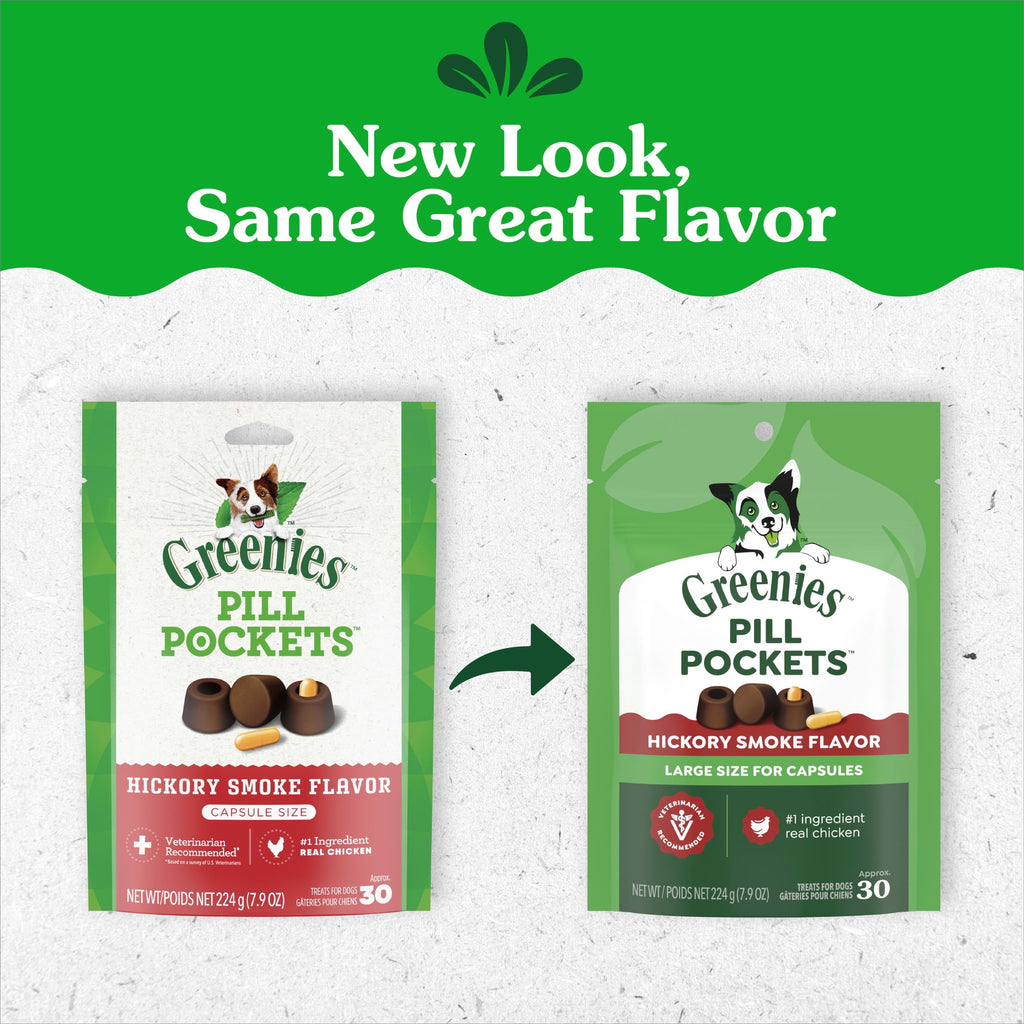 Greenies Pill Pockets for Dogs Capsule Size Natural Soft Dog Treats - Hickory Smoke Flavor, 7.9 oz Pack (30 Treats) - 2-Pack