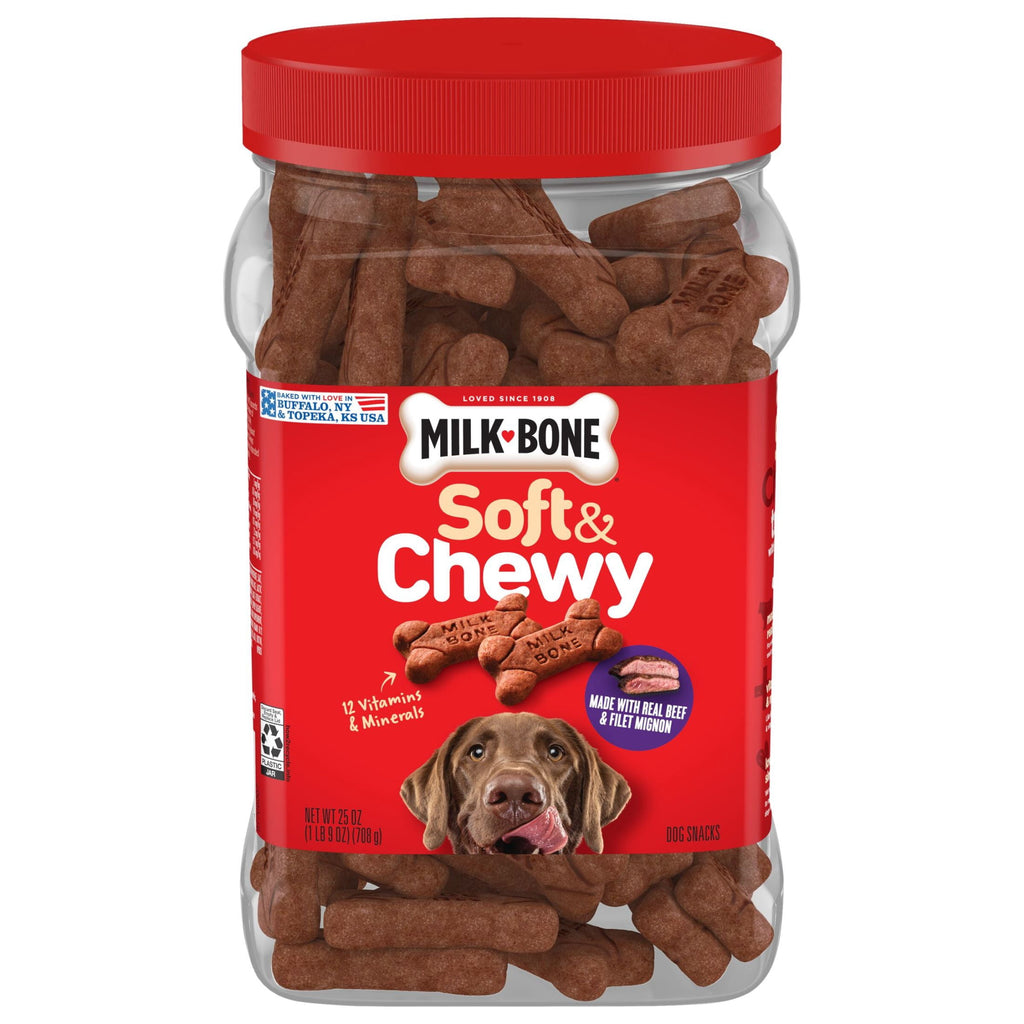 Milk Bone Soft & Chewy Dog Treats - Made with Real Beef & Filet Mignon, 25 oz Canister - 2-Pack
