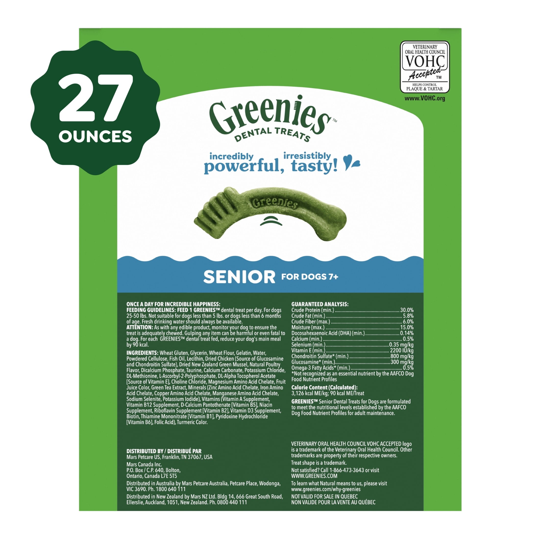 Greenies Aging Care Adult Natural Dental Dog Treats Regular Size - 27 oz Pack (27 Count)