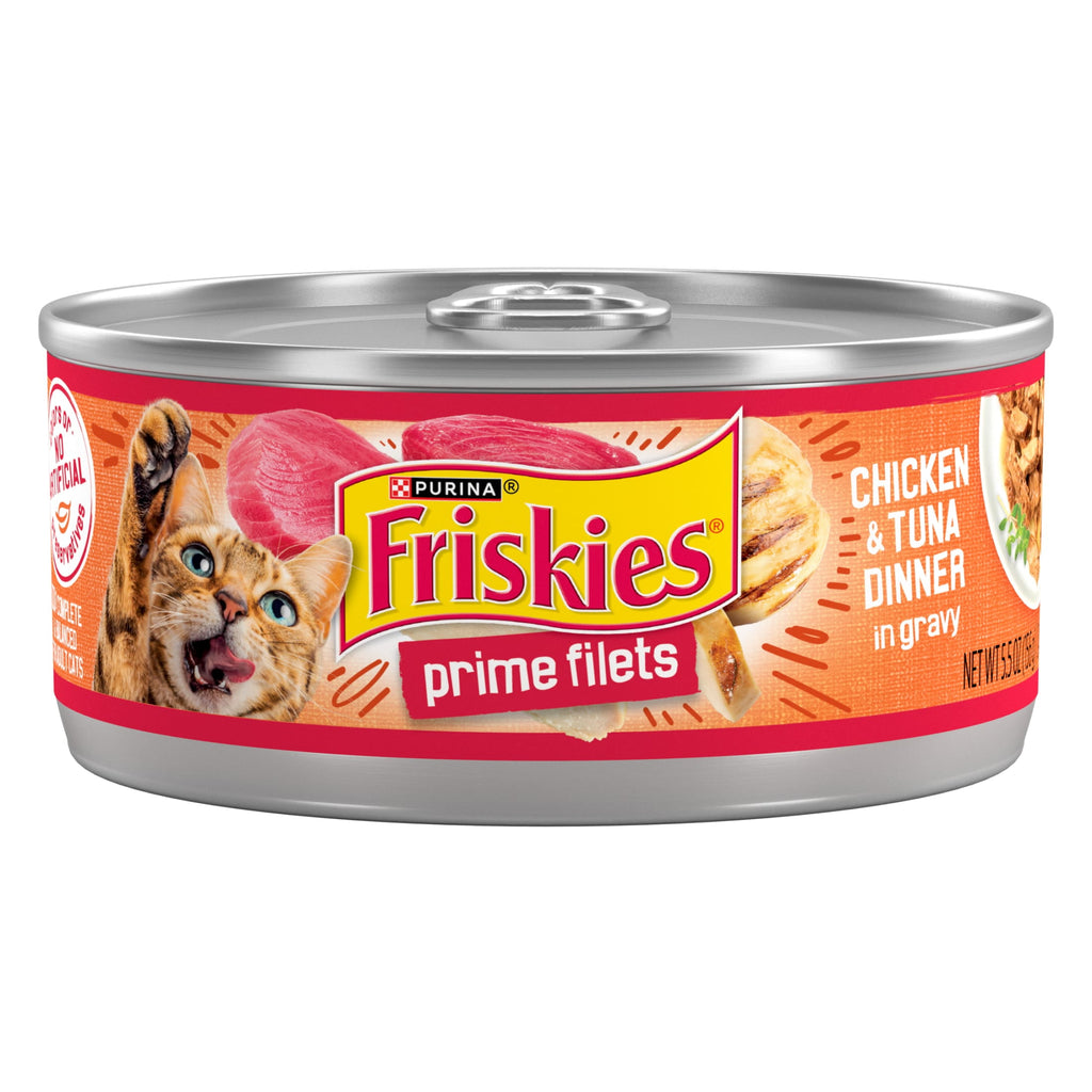 Purina Friskies Prime Filets - Chicken and Tuna Dinner in Gravy, Wet Cat Food, 5.5 oz Can - 6-Pack