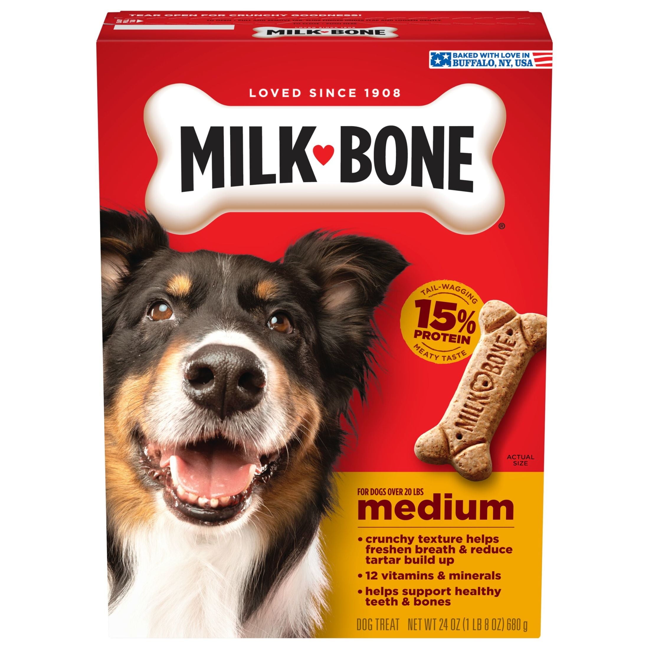 Milk Bone Crunchy Medium Dog Treats - 24 oz Box, Original Beef Flavor