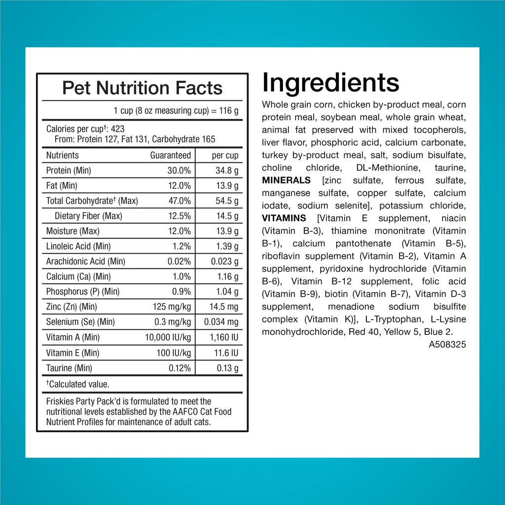 Purina Friskies Party Pack’d with Flavors of Chicken - Liver and Turkey Crunchy Dry Cat Food, 3 lb.