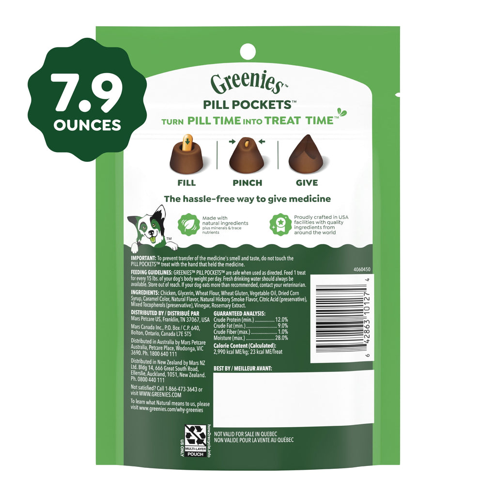 Greenies Pill Pockets for Dogs Capsule Size Natural Soft Dog Treats - Hickory Smoke Flavor, 7.9 oz Pack (30 Treats) - 2-Pack