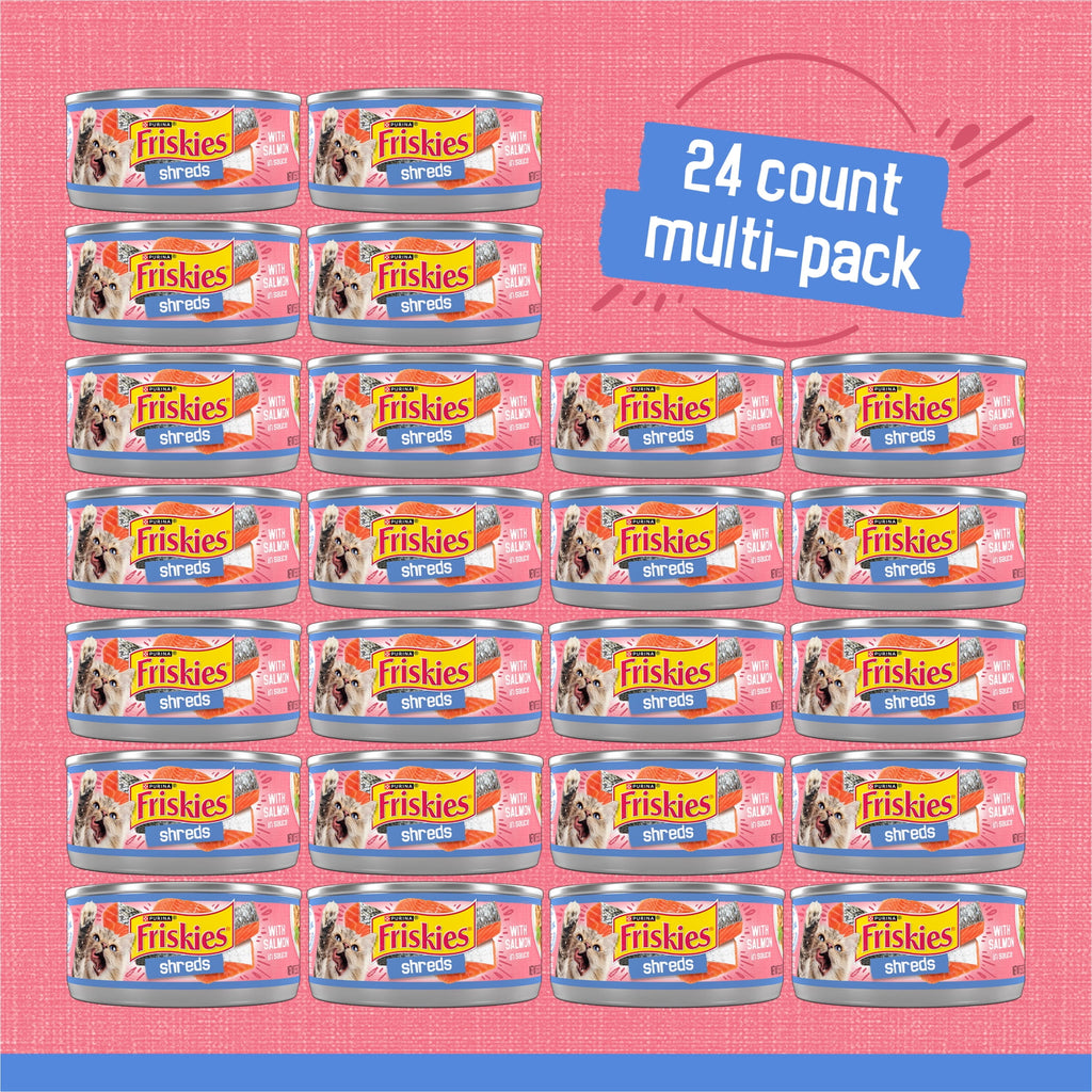 Purina Friskies Shreds With Salmon in Sauce - Wet Cat Food, 5.5 oz Can, 24 Pack