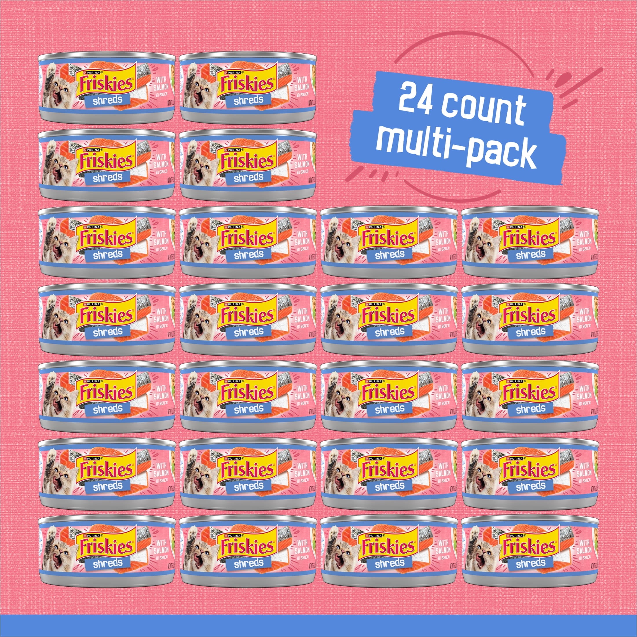 Purina Friskies Shreds With Salmon in Sauce - Wet Cat Food, 5.5 oz Can, 24 Pack