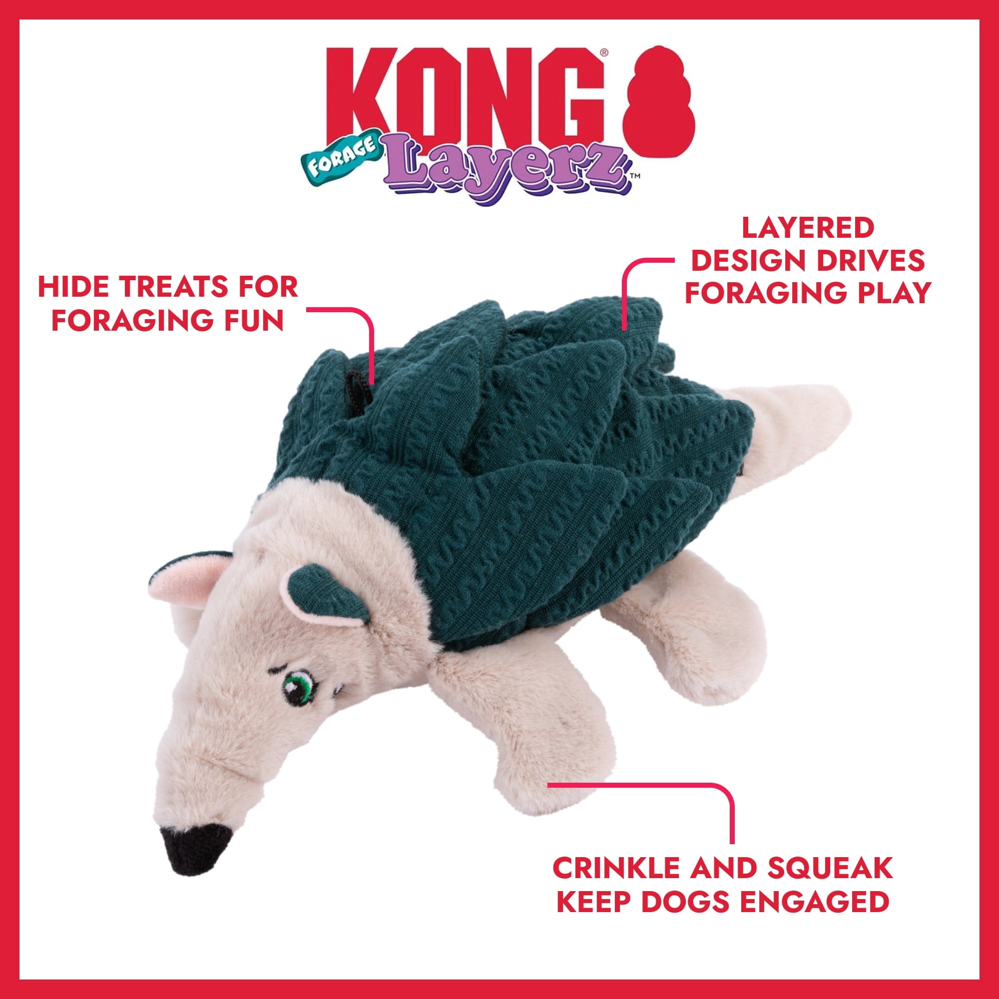KONG® Layerz Forage Crackle and Squeaker Dog Toy - Armadillo, Medium
