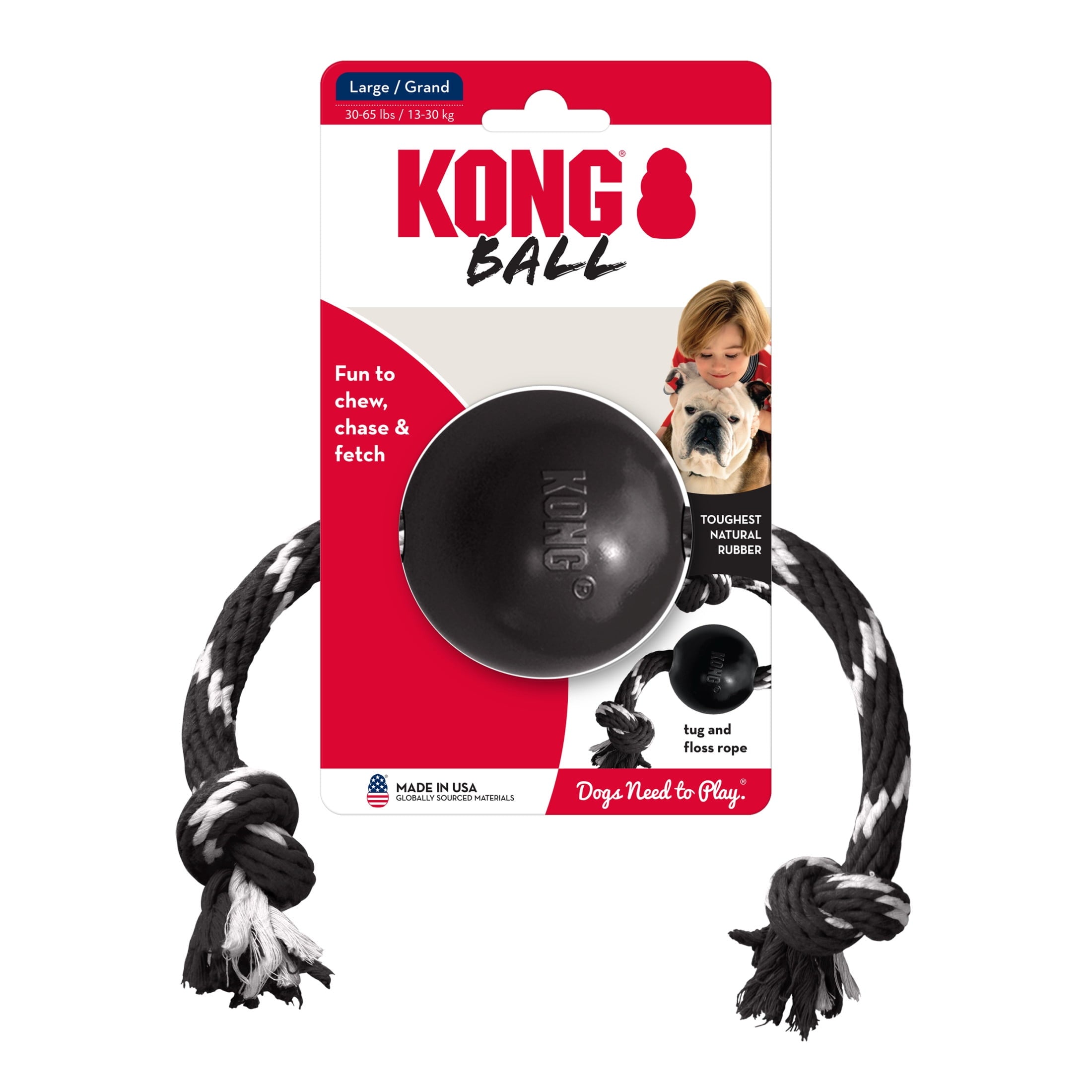 KONG® Extreme Ball with Rope Durable Dog Toy - Large, for Dogs Between 30-65 lbs